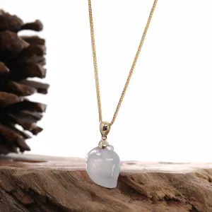 RealJade® Natural Ice Jadeite Jade "Longevity Peach" Shou Tao Necklace with 14k Yellow Gold Bail