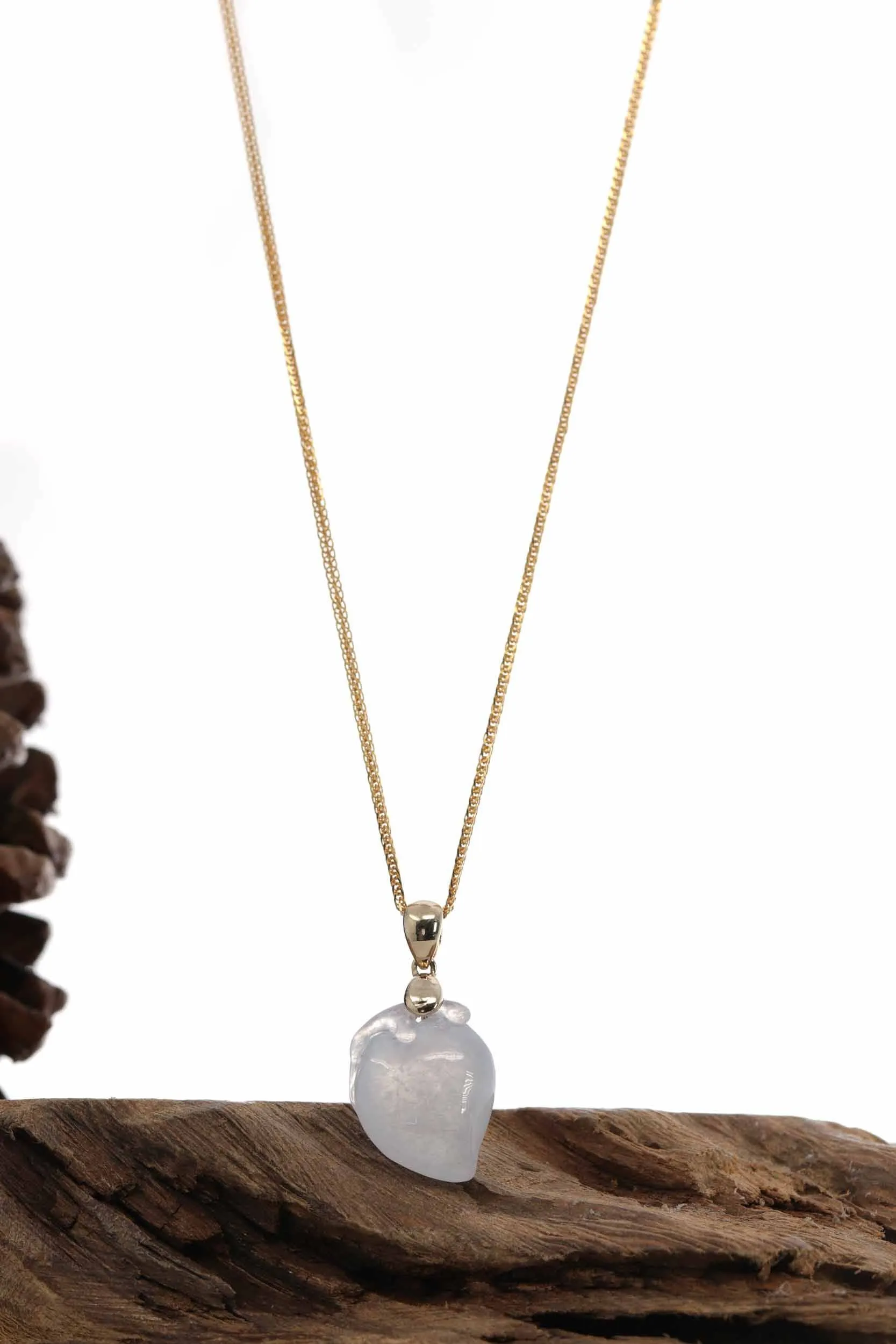 RealJade® Natural Ice Jadeite Jade "Longevity Peach" Shou Tao Necklace with 14k Yellow Gold Bail
