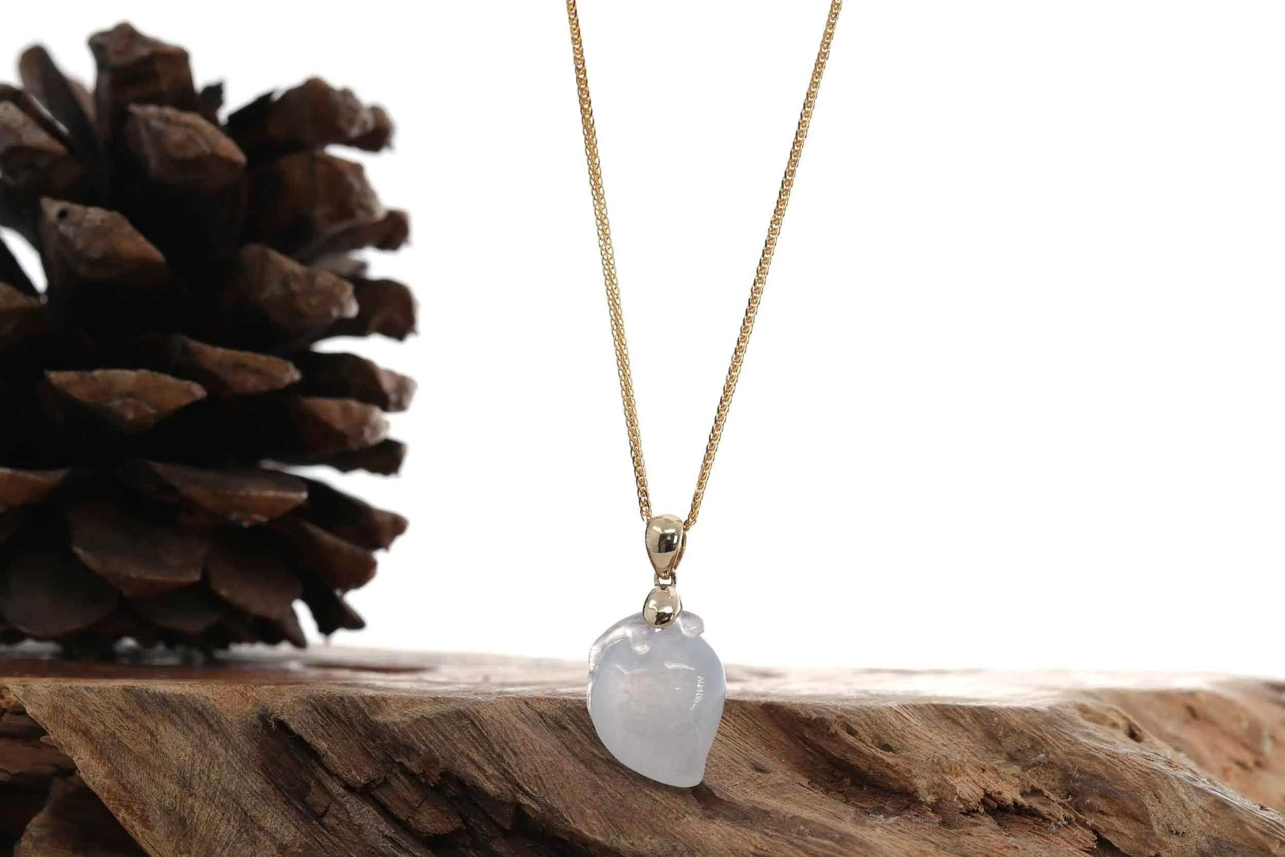 RealJade® Natural Ice Jadeite Jade "Longevity Peach" Shou Tao Necklace with 14k Yellow Gold Bail