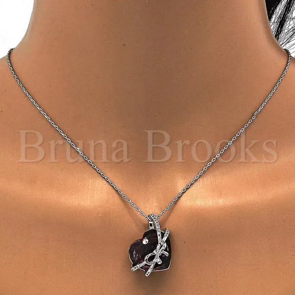 Rhodium Plated Fancy Necklace, Heart Design, with Swarovski Crystals and Micro Pave, Rhodium Tone