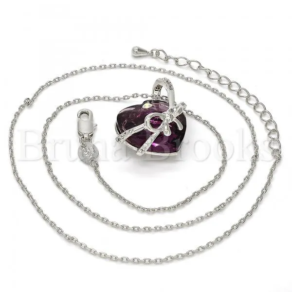 Rhodium Plated Fancy Necklace, Heart Design, with Swarovski Crystals and Micro Pave, Rhodium Tone