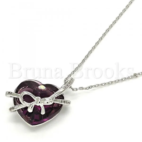 Rhodium Plated Fancy Necklace, Heart Design, with Swarovski Crystals and Micro Pave, Rhodium Tone