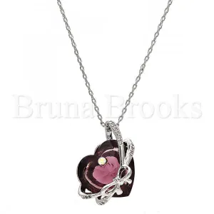 Rhodium Plated Fancy Necklace, Heart Design, with Swarovski Crystals and Micro Pave, Rhodium Tone