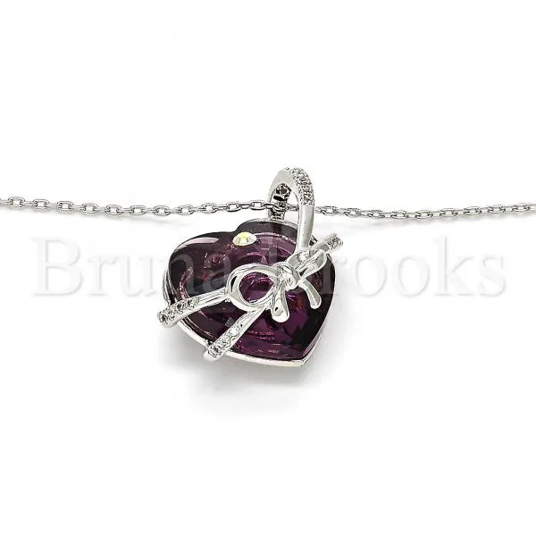 Rhodium Plated Fancy Necklace, Heart Design, with Swarovski Crystals and Micro Pave, Rhodium Tone