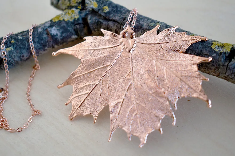 Rose Gold & Copper Large Maple Leaf Necklace | Copper Electroformed Nature