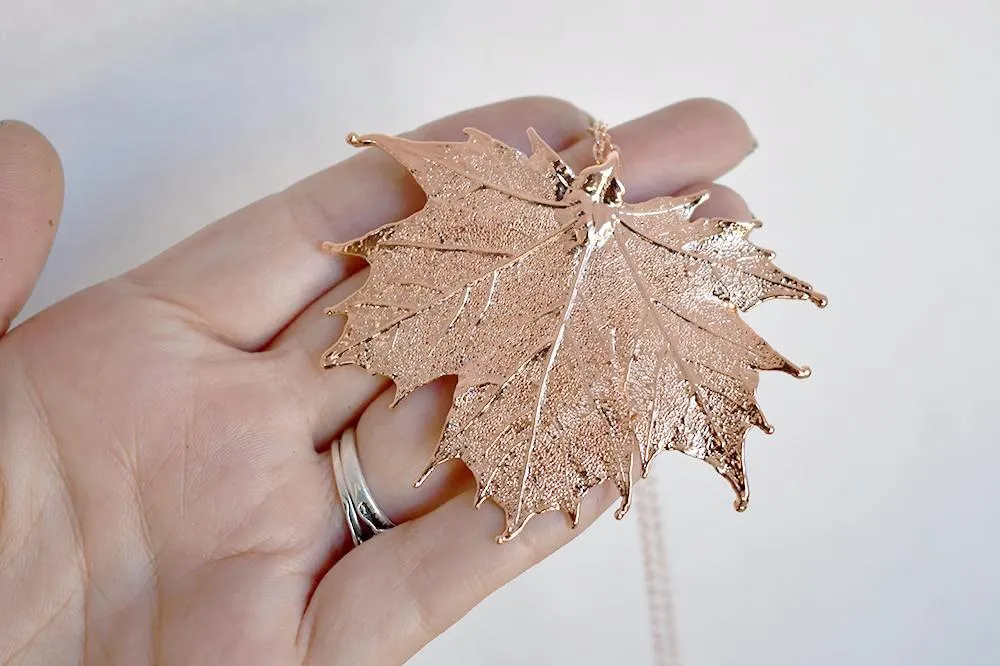 Rose Gold & Copper Large Maple Leaf Necklace | Copper Electroformed Nature