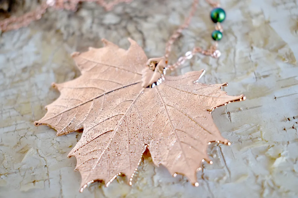 Rose Gold & Copper Large Maple Leaf Necklace | Copper Electroformed Nature