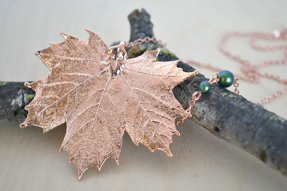 Rose Gold & Copper Large Maple Leaf Necklace | Copper Electroformed Nature