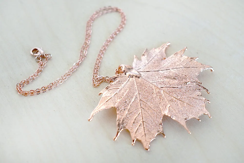 Rose Gold & Copper Large Maple Leaf Necklace | Copper Electroformed Nature