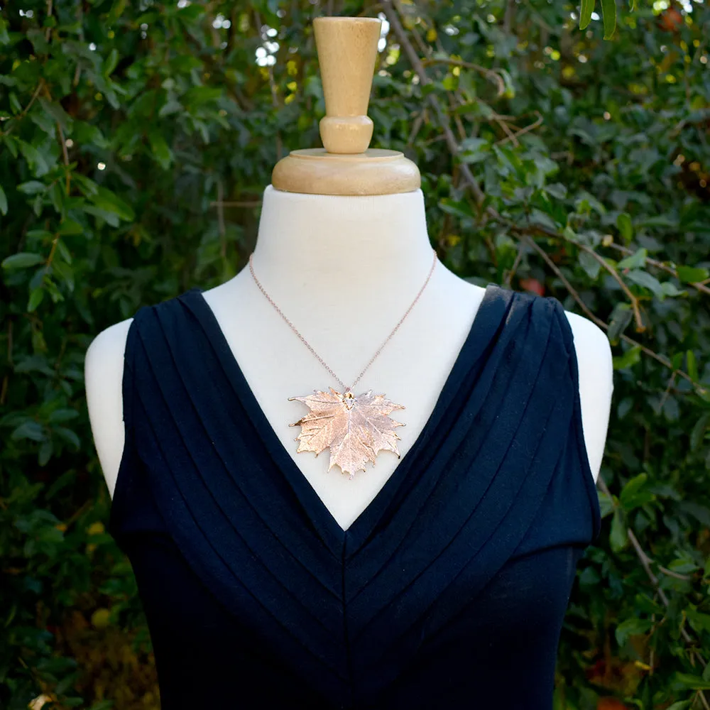 Rose Gold & Copper Large Maple Leaf Necklace | Copper Electroformed Nature