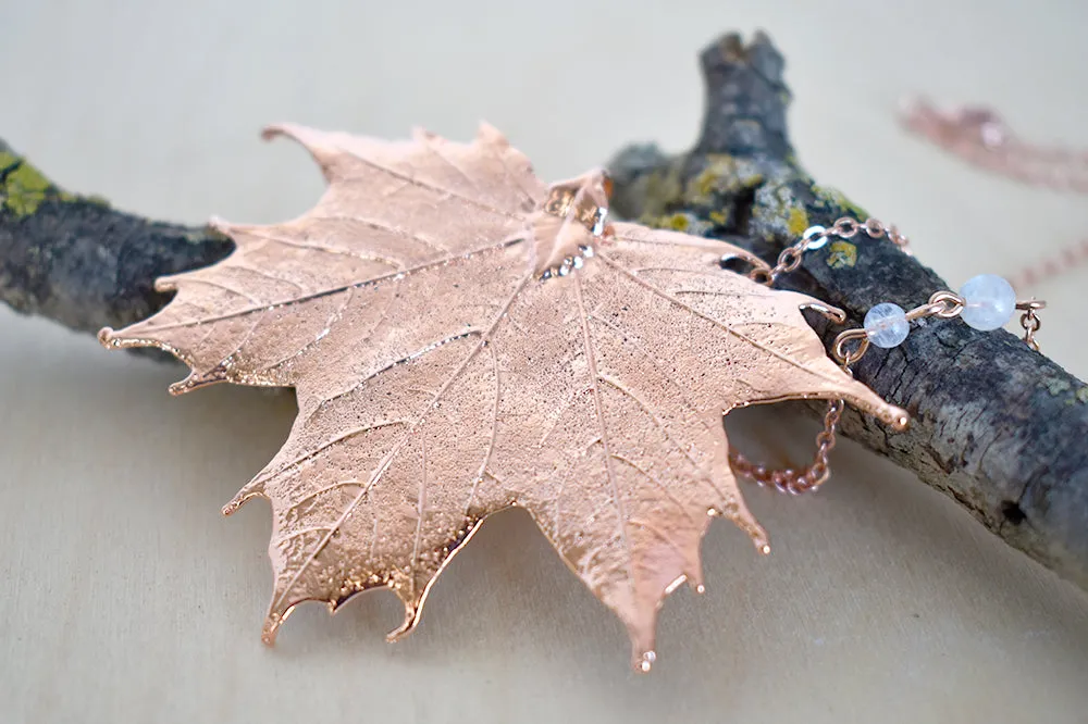 Rose Gold & Copper Large Maple Leaf Necklace | Copper Electroformed Nature