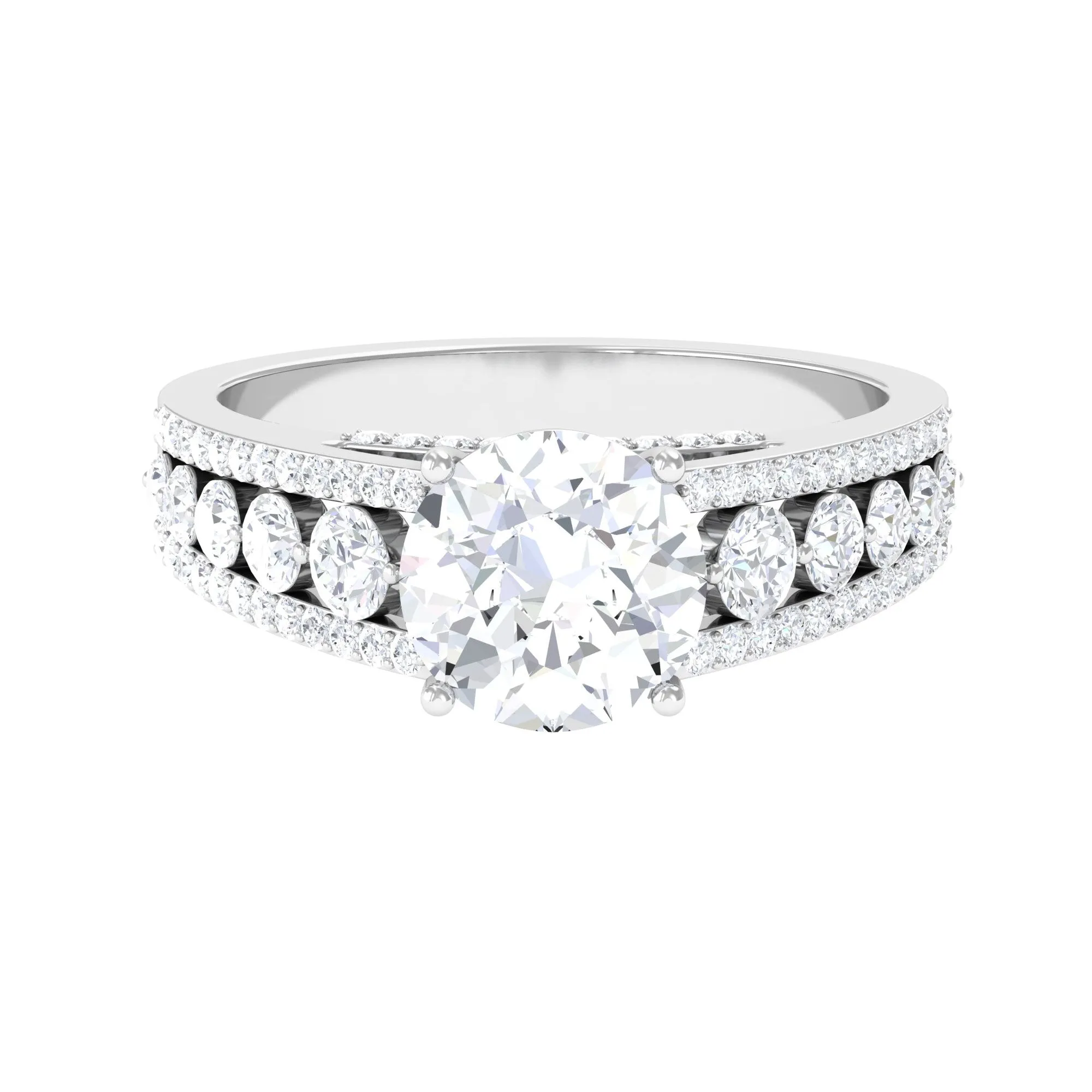 Round Cubic Zirconia Engagement Ring with Side Stones