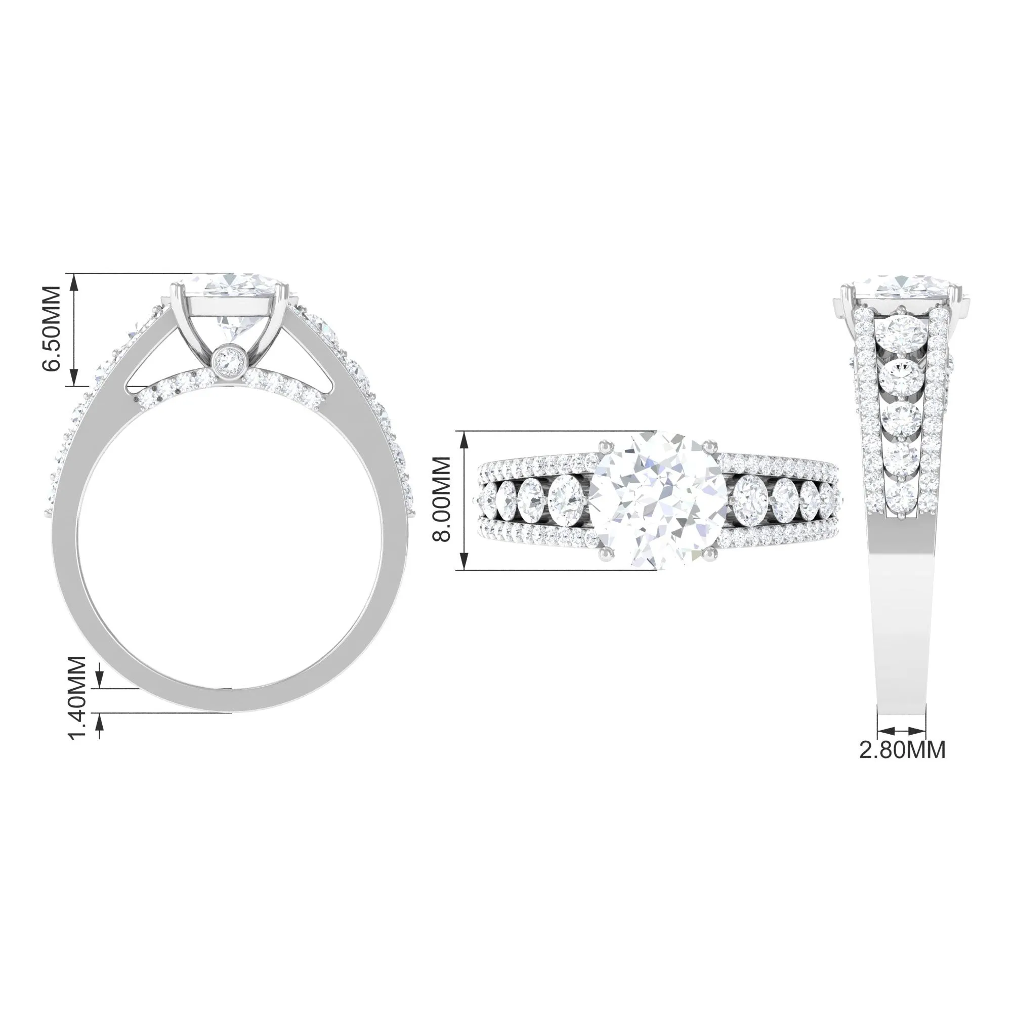 Round Cubic Zirconia Engagement Ring with Side Stones