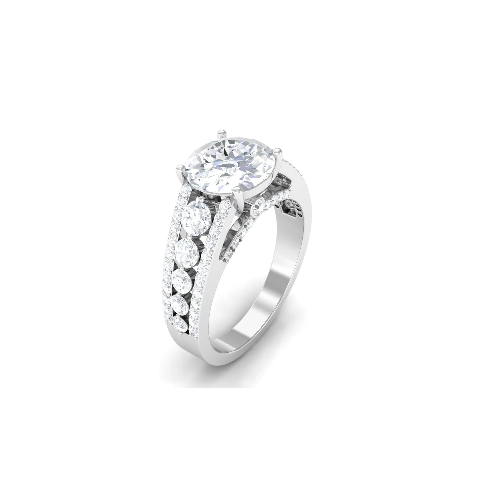 Round Cubic Zirconia Engagement Ring with Side Stones