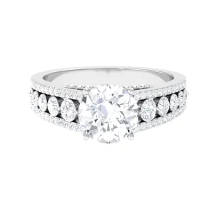 Round Cubic Zirconia Engagement Ring with Side Stones