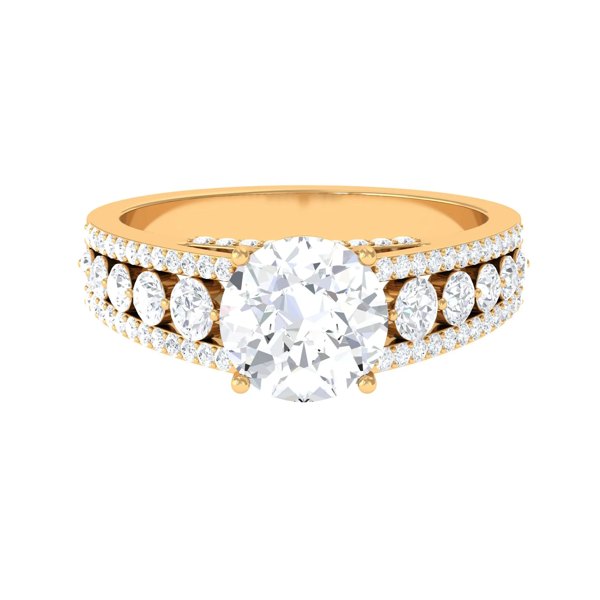 Round Cubic Zirconia Engagement Ring with Side Stones