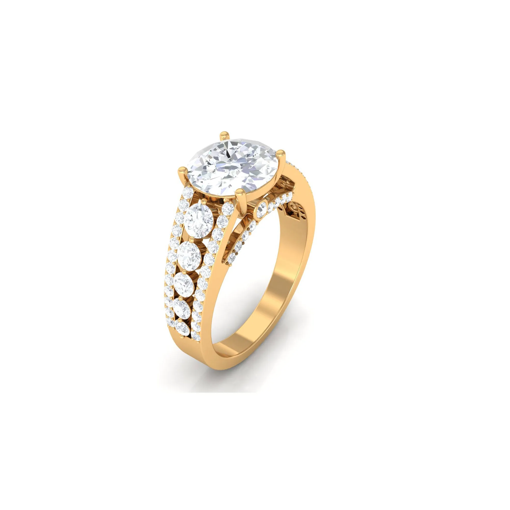 Round Cubic Zirconia Engagement Ring with Side Stones