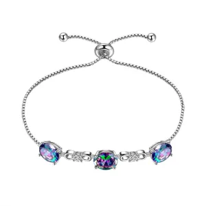 Round Rainbow Mystic Topaz Bracelet Women Girls Jewelry Birthday Gift Sterling Silver