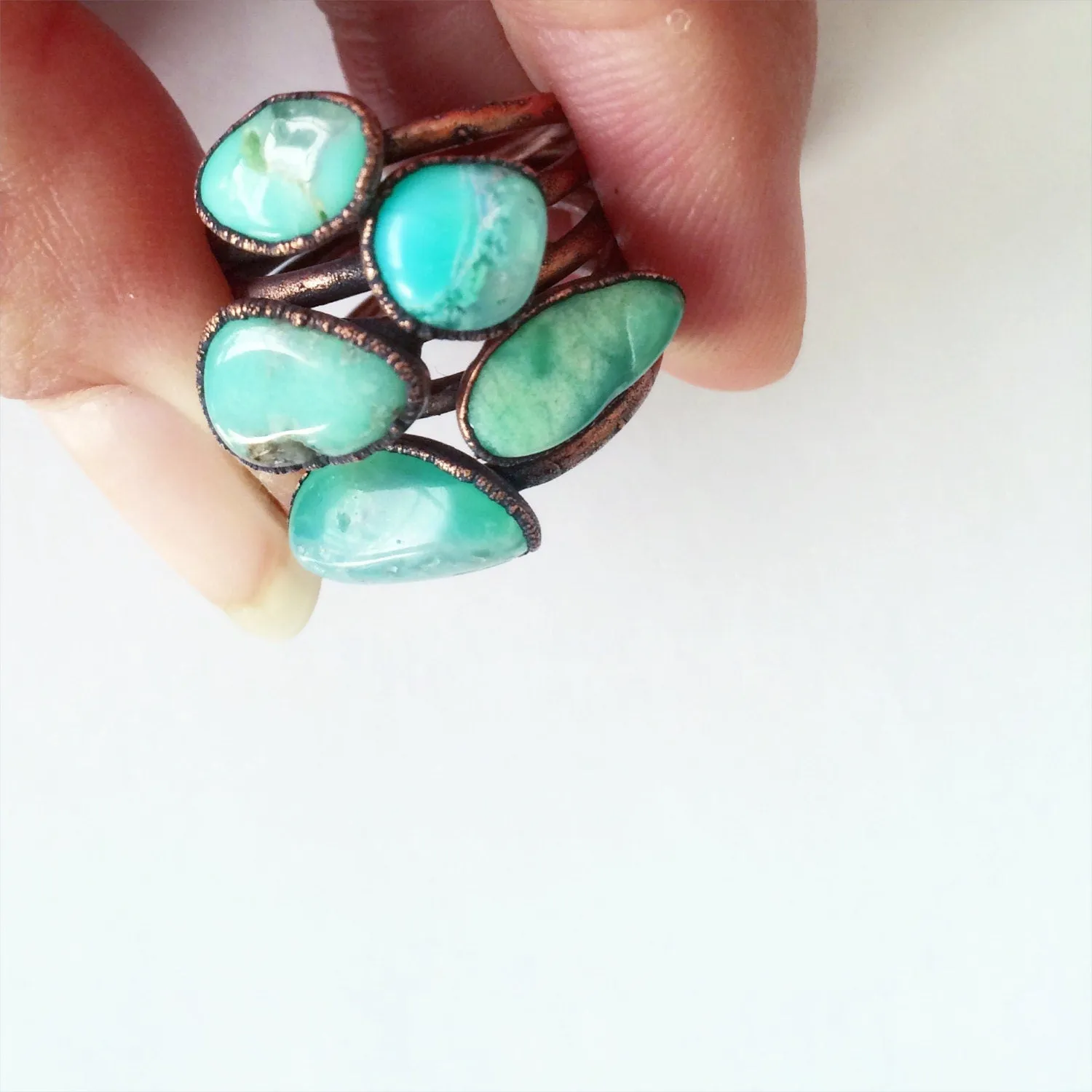 SALE Chrysoprase ring | Tumbled chrysoprase crystal ring