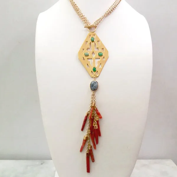 Sawa Necklace with Aventurine, Sodalite and Coral Necklace