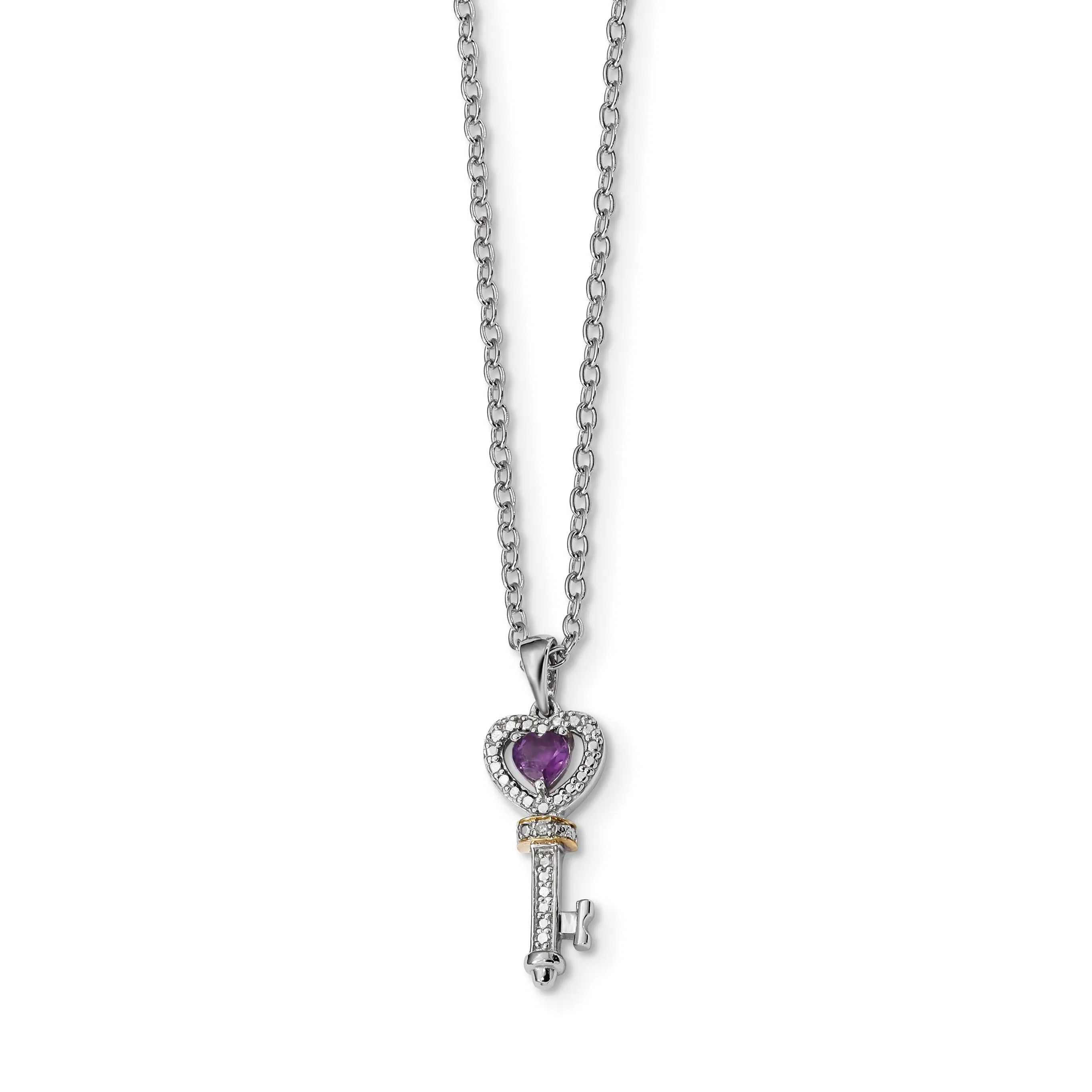 Shey Couture Sterling Silver & 14K Gold Amethyst Heart And Diamond Key Necklace