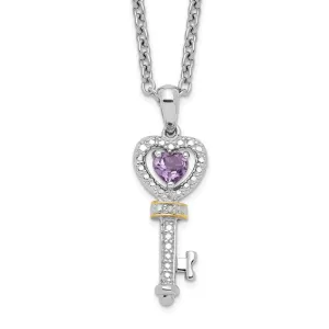 Shey Couture Sterling Silver & 14K Gold Amethyst Heart And Diamond Key Necklace
