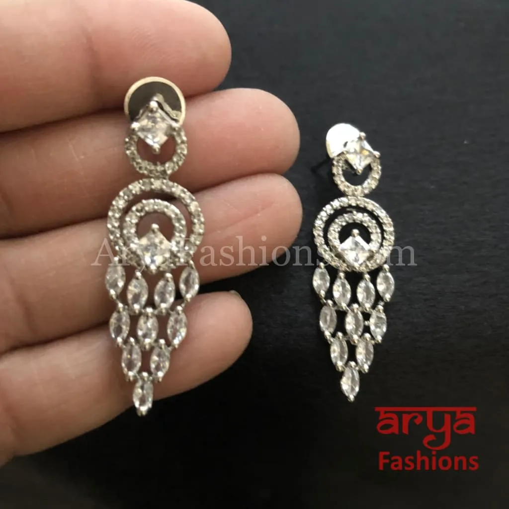 Silver CZ Earrings/ Designer Earrings/ CZ Indian Jewelry
