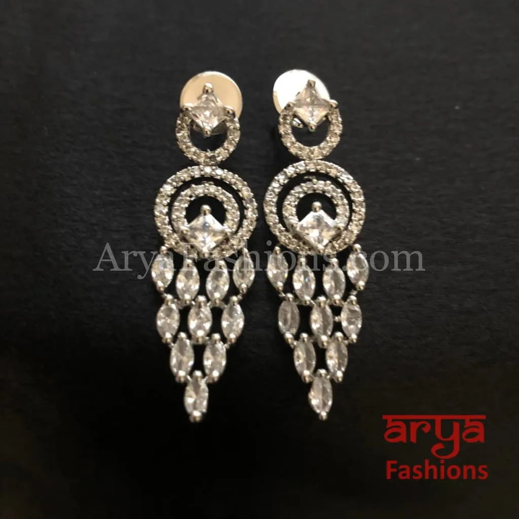 Silver CZ Earrings/ Designer Earrings/ CZ Indian Jewelry