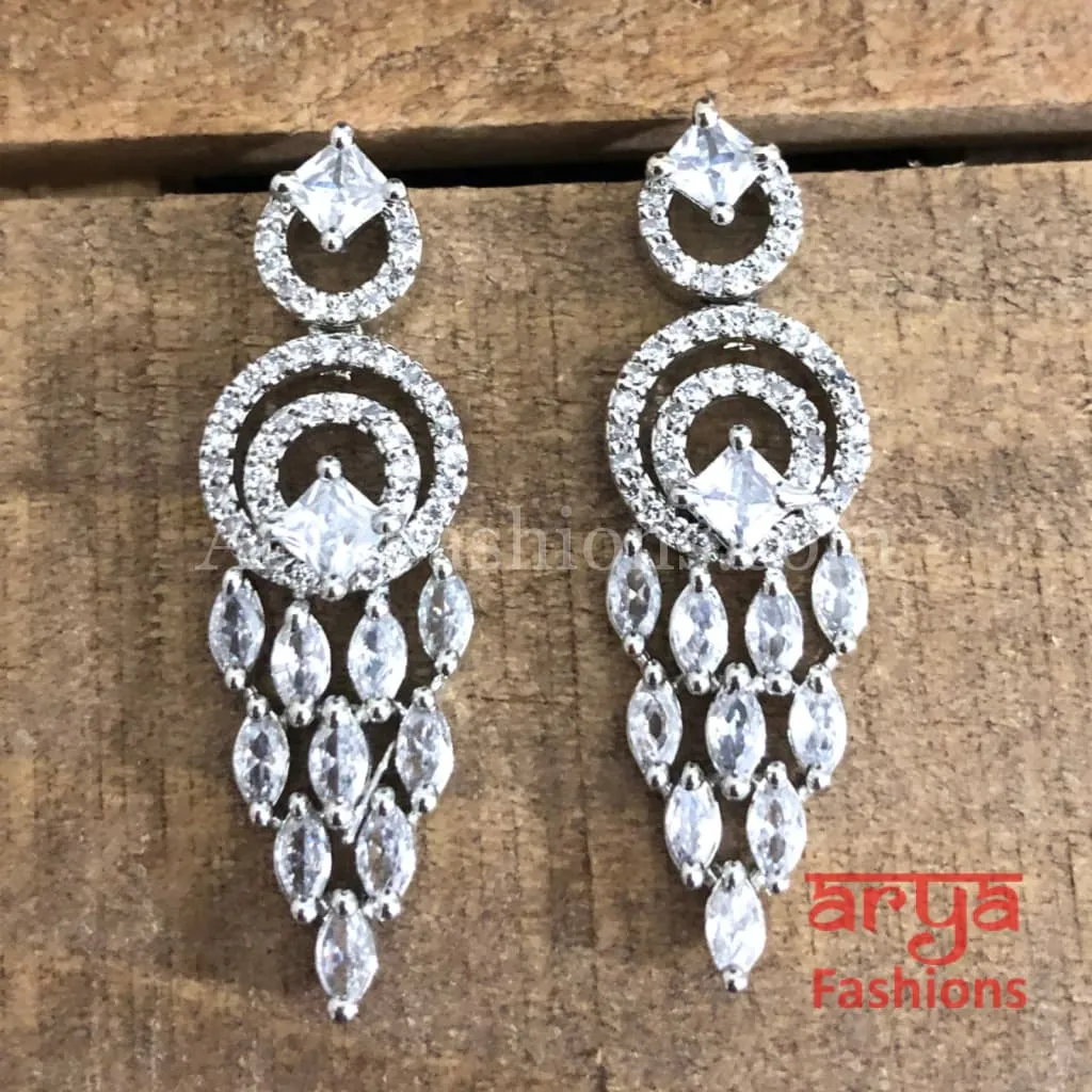 Silver CZ Earrings/ Designer Earrings/ CZ Indian Jewelry