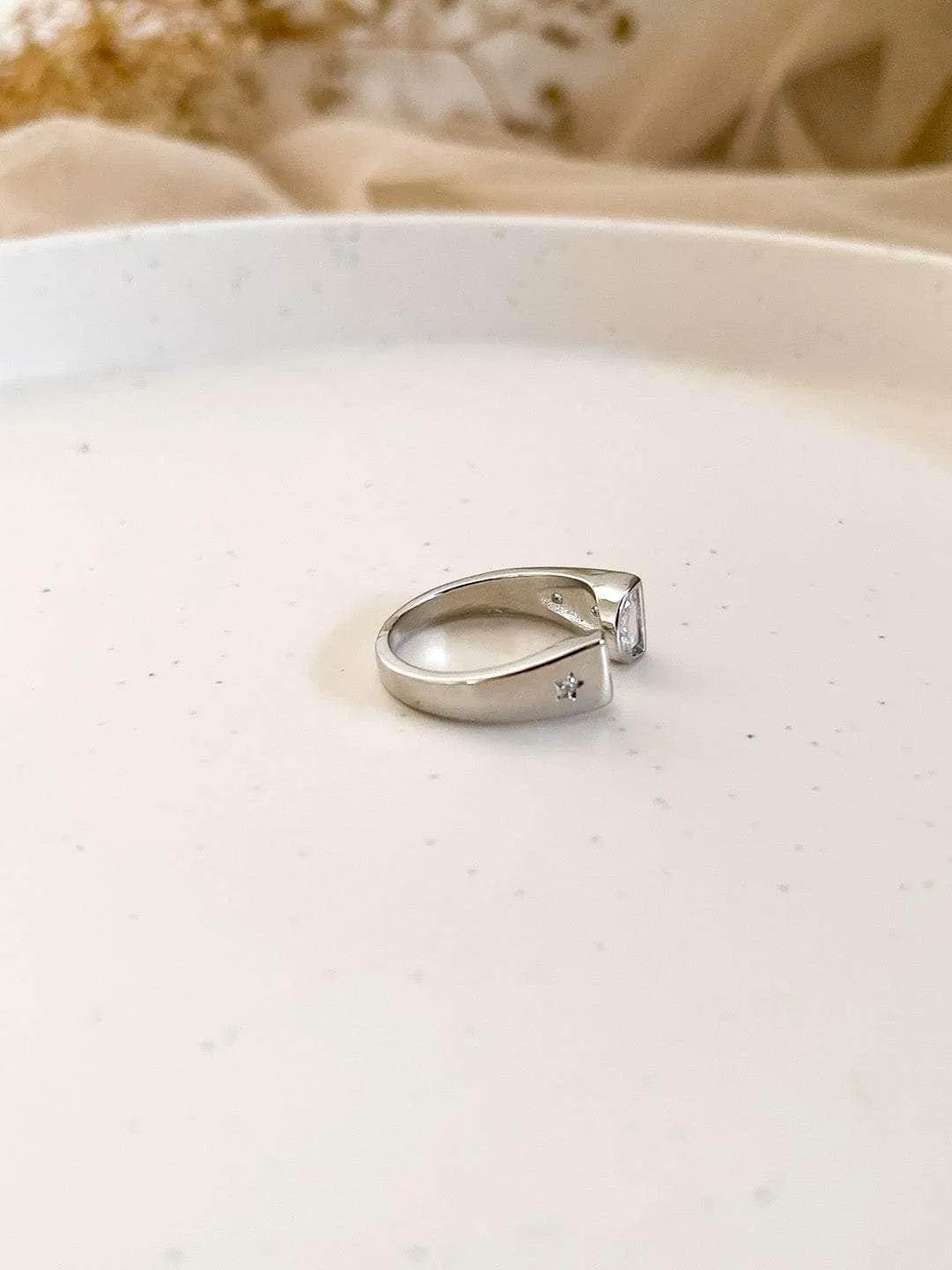 Silver Open Clear Sphere Ring