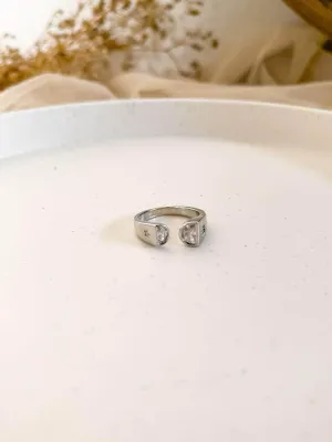 Silver Open Clear Sphere Ring