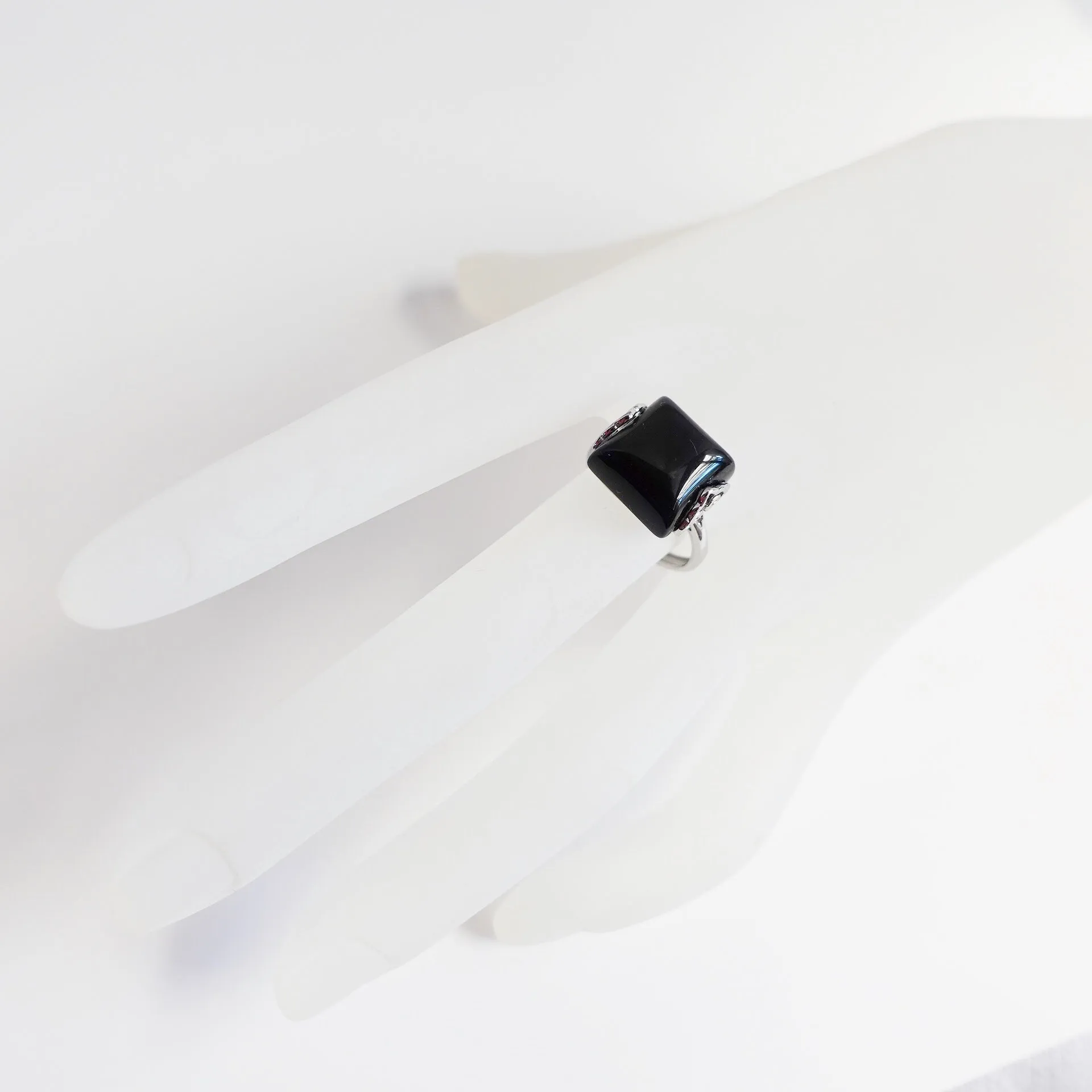 Silver Square Obsidian Ring