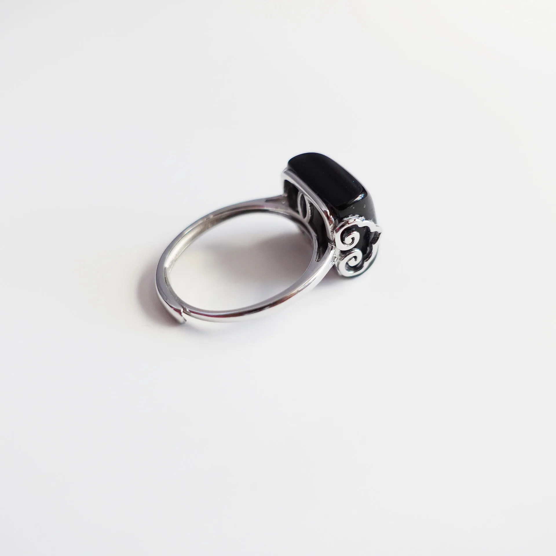 Silver Square Obsidian Ring