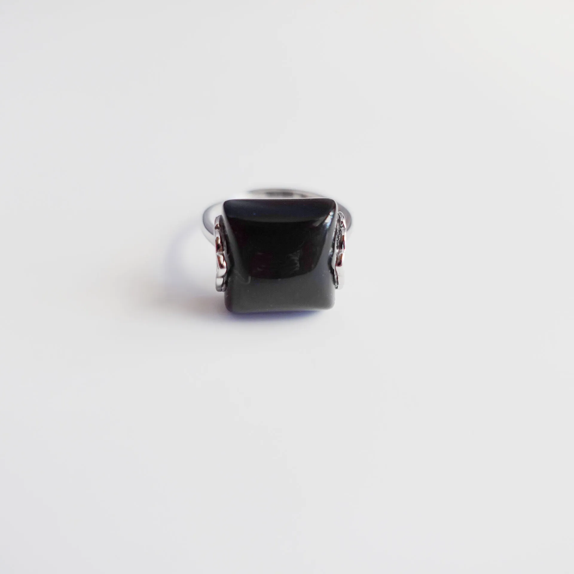 Silver Square Obsidian Ring