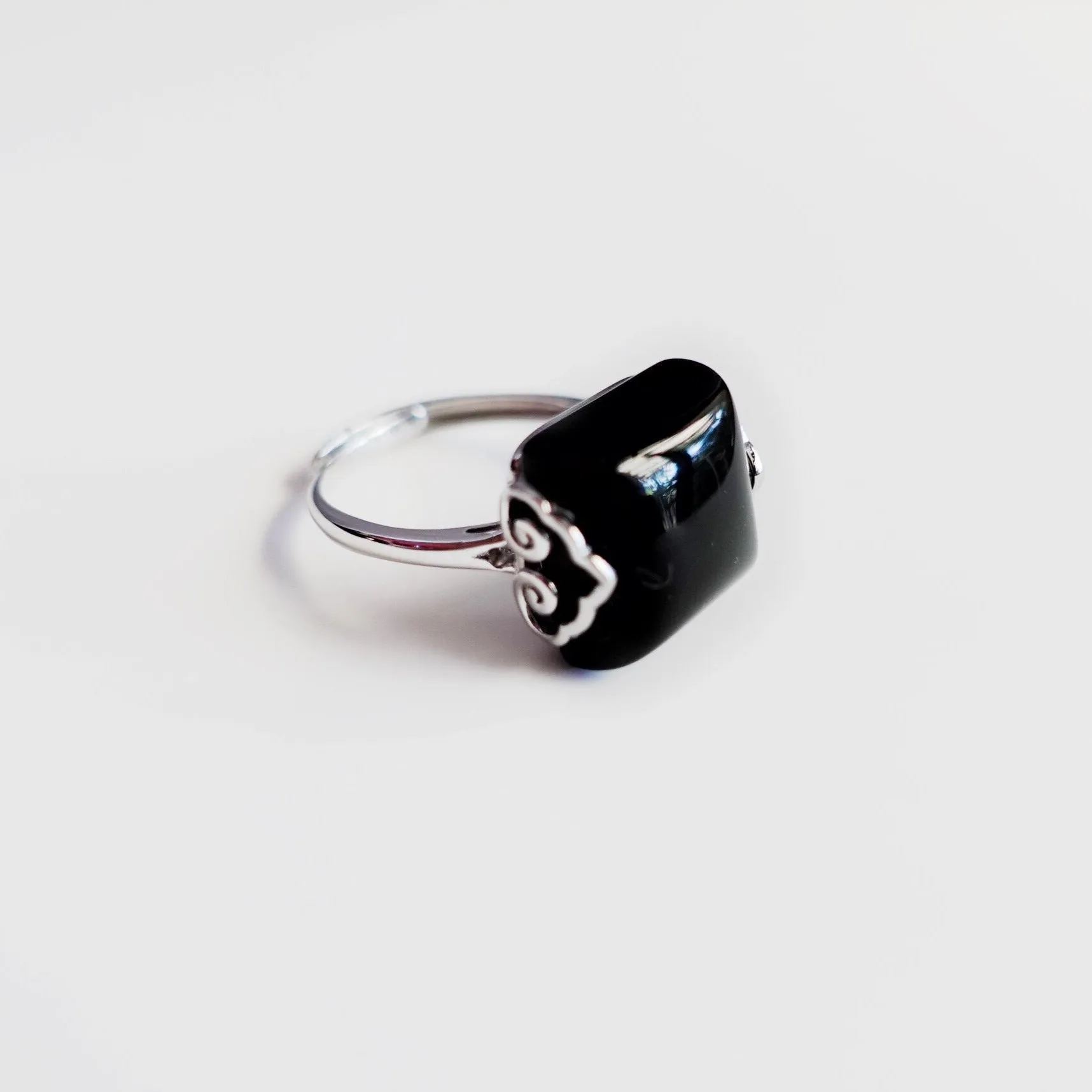 Silver Square Obsidian Ring