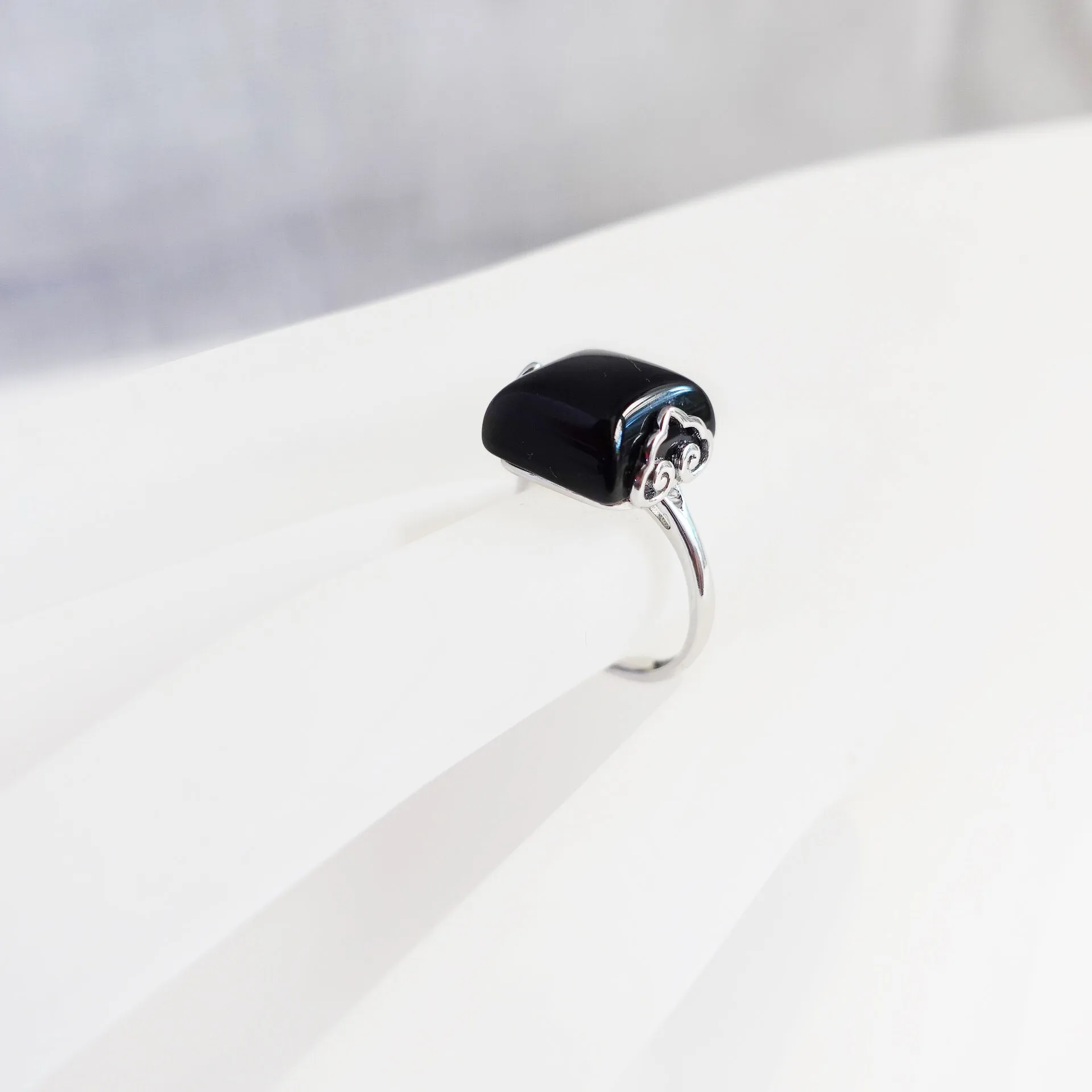 Silver Square Obsidian Ring