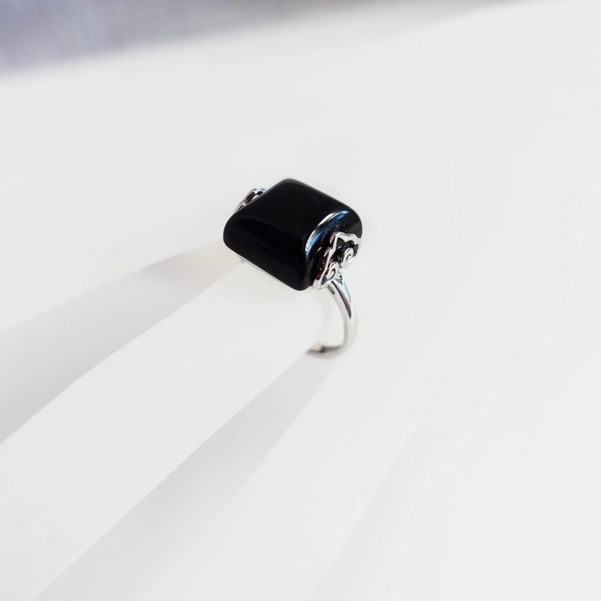 Silver Square Obsidian Ring