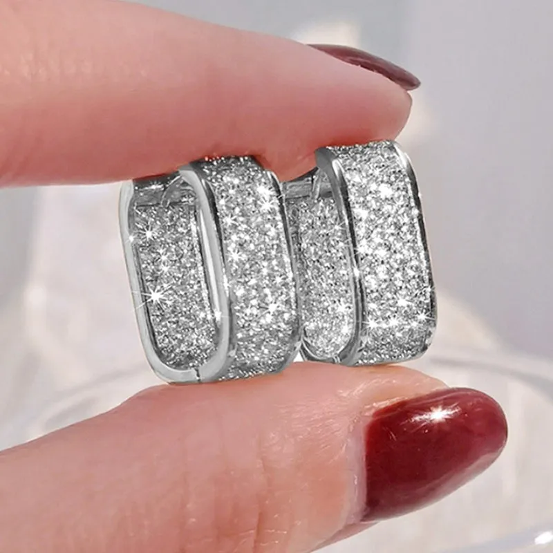 Simple and Versatile Cubic Zircon Inlaid Hoop Earrings