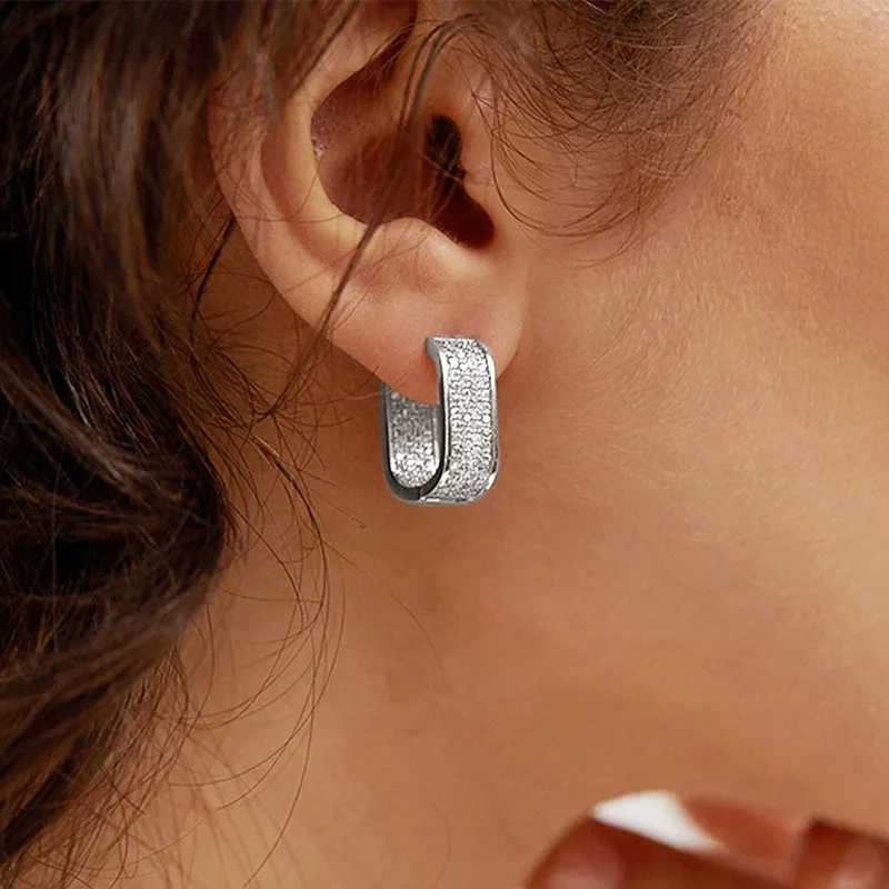 Simple and Versatile Cubic Zircon Inlaid Hoop Earrings