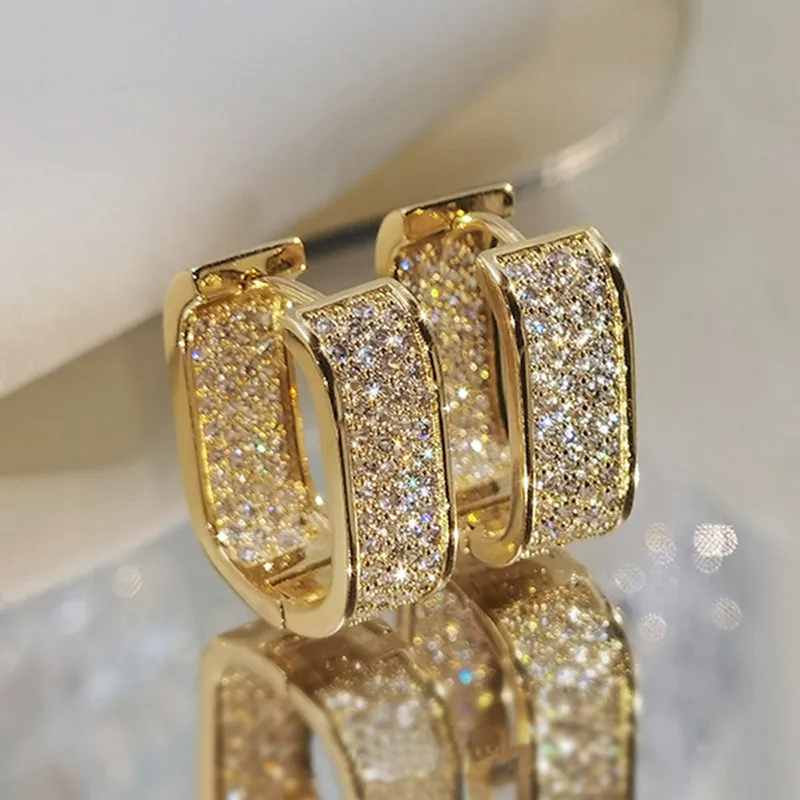 Simple and Versatile Cubic Zircon Inlaid Hoop Earrings