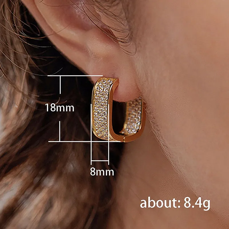Simple and Versatile Cubic Zircon Inlaid Hoop Earrings