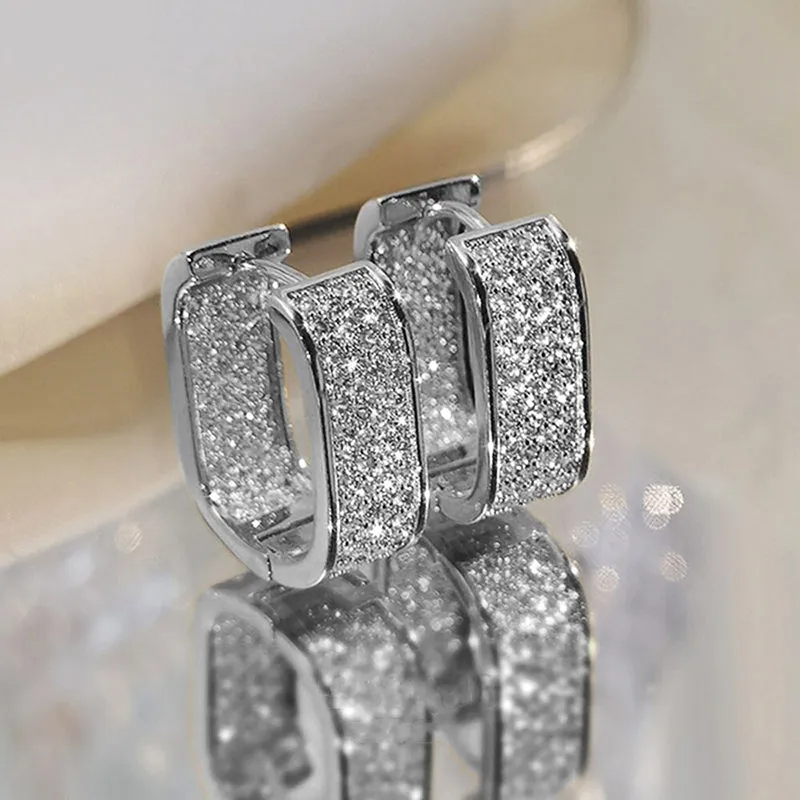 Simple and Versatile Cubic Zircon Inlaid Hoop Earrings