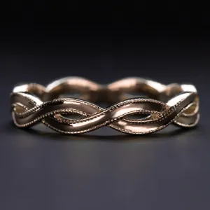 SOLID 14K ROSE GOLD CRISS CROSS RING STACKING WEDDING BAND INFINITY BRAIDED