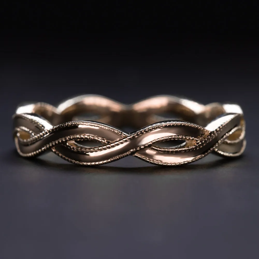 SOLID 14K ROSE GOLD CRISS CROSS RING STACKING WEDDING BAND INFINITY BRAIDED