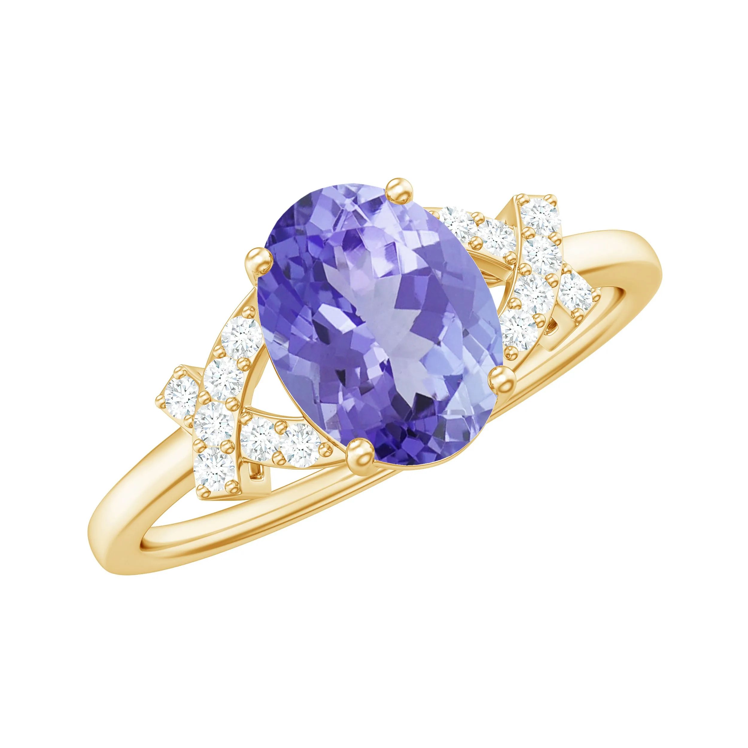 Split Shank Oval Tanzanite and Diamond Solitaire Engagement Ring