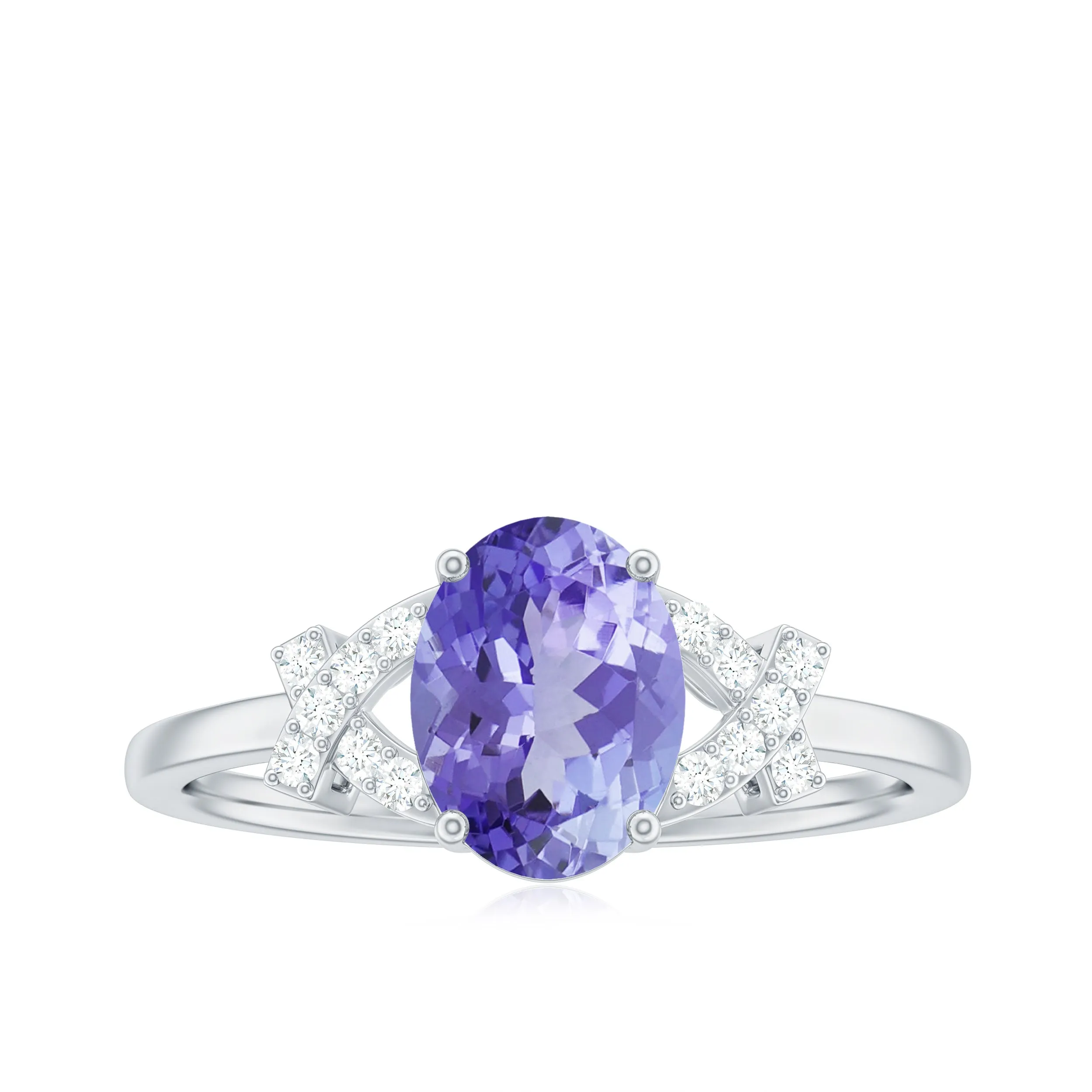 Split Shank Oval Tanzanite and Diamond Solitaire Engagement Ring