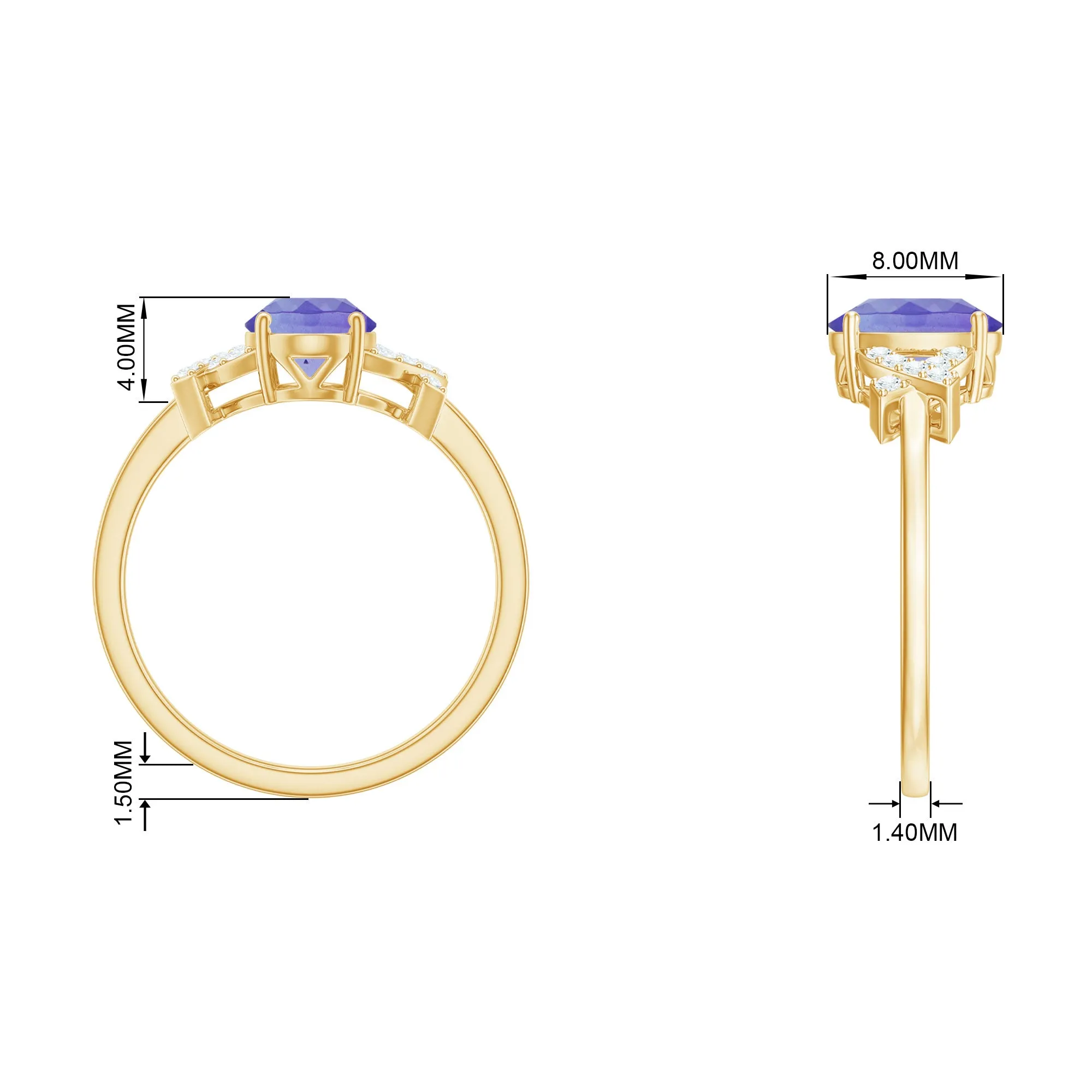Split Shank Oval Tanzanite and Diamond Solitaire Engagement Ring