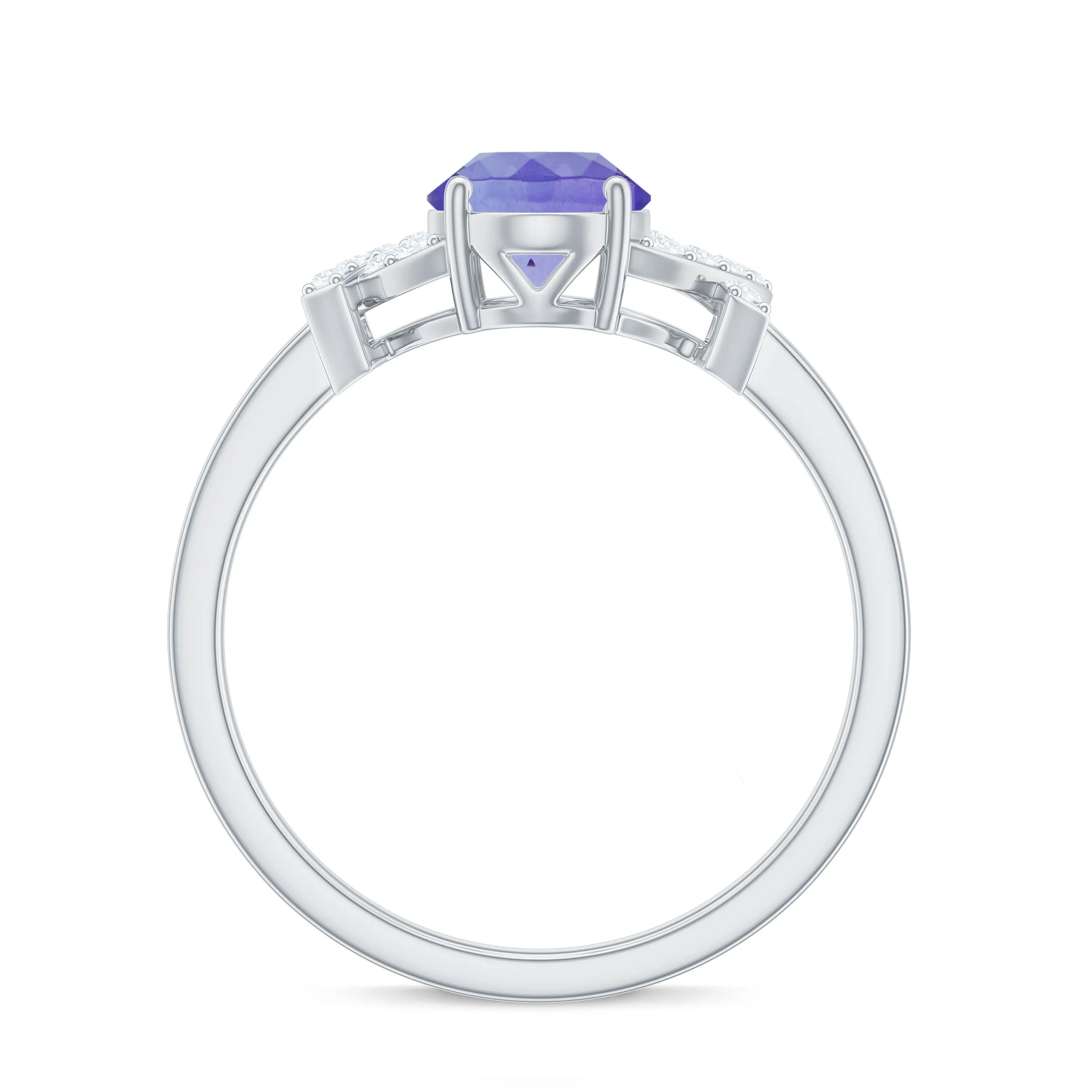 Split Shank Oval Tanzanite and Diamond Solitaire Engagement Ring