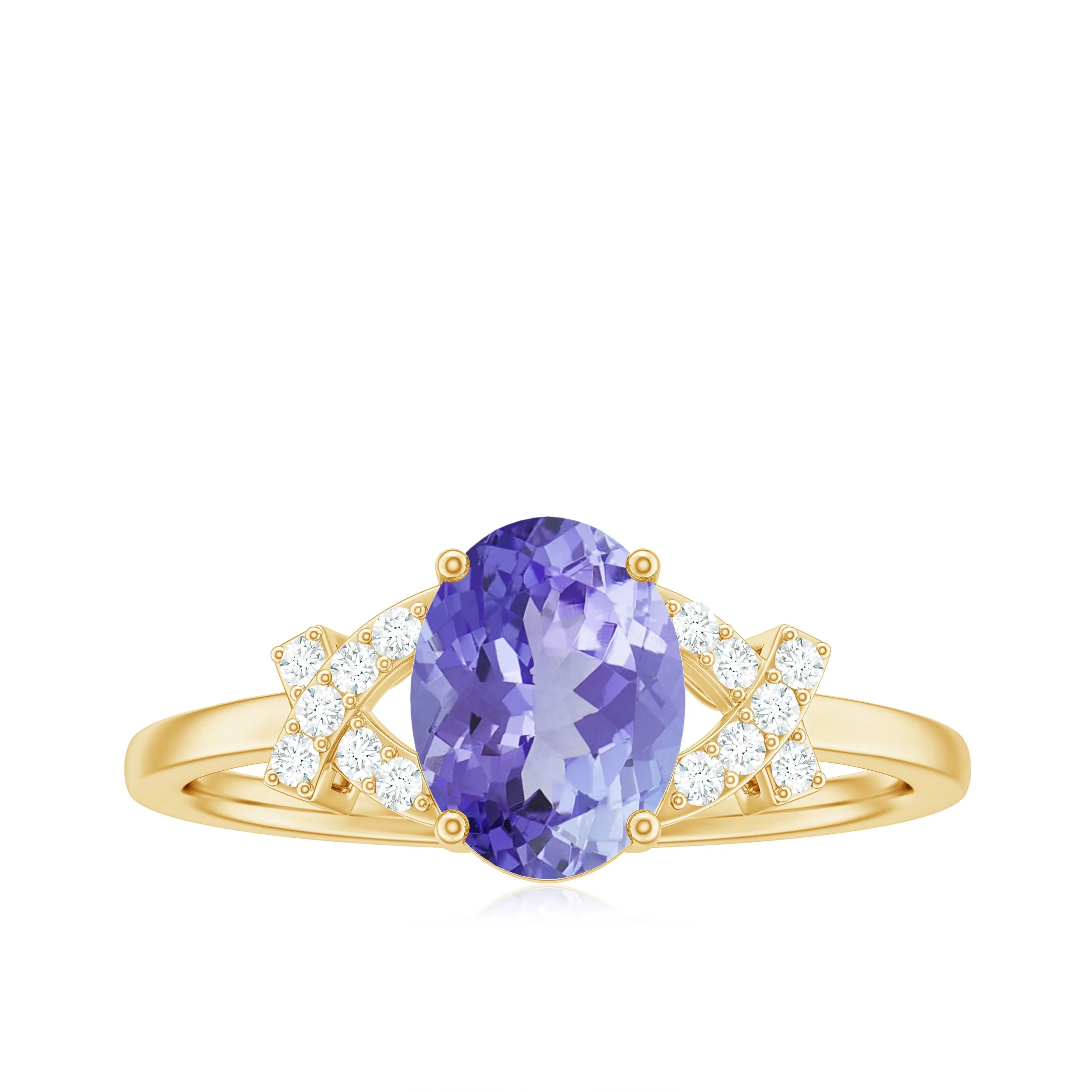 Split Shank Oval Tanzanite and Diamond Solitaire Engagement Ring