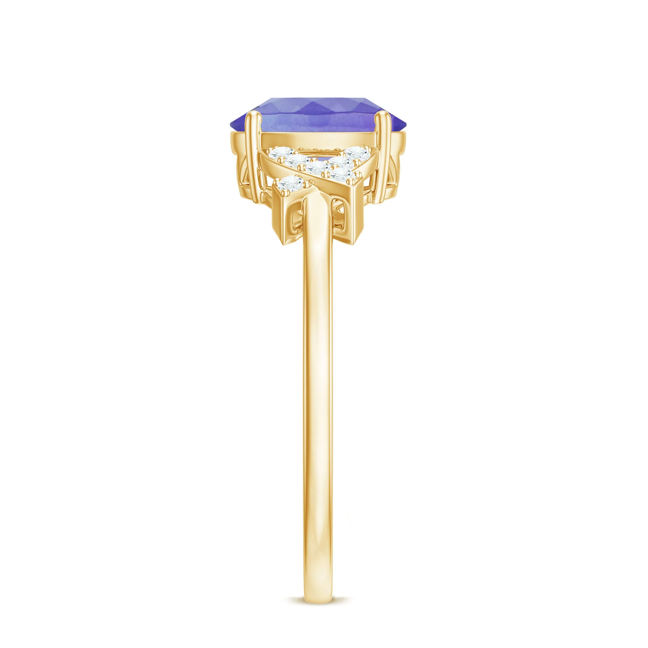 Split Shank Oval Tanzanite and Diamond Solitaire Engagement Ring